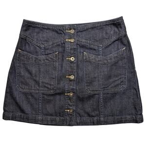 Free People Skirt Women's 4 Mini Denim Dark Boho Button Preppy Academia Y2K EUC